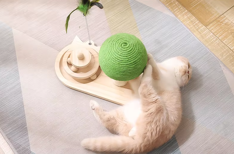 Cat Toy With Scratching Post And Feathers - Interactive Play Station For Cats