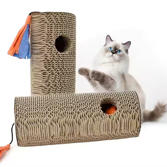 Cat Scratching Roll Made Of Cardboard - Scratching Toy With Colourful Fringes And Hole