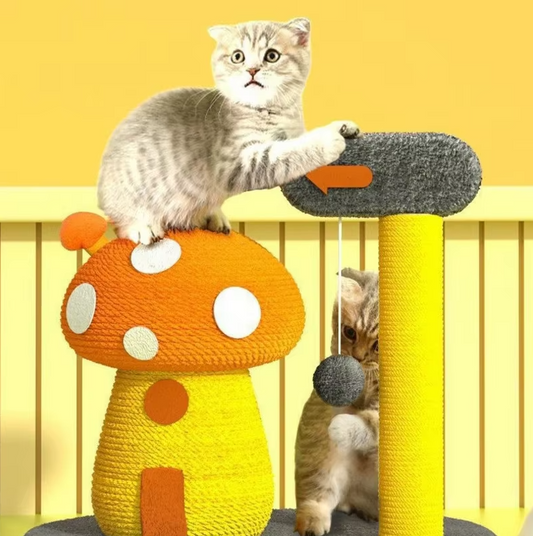 Cat Toy Scratching Post in Bird or Mushroom Design - Interactive Play Station for Cats