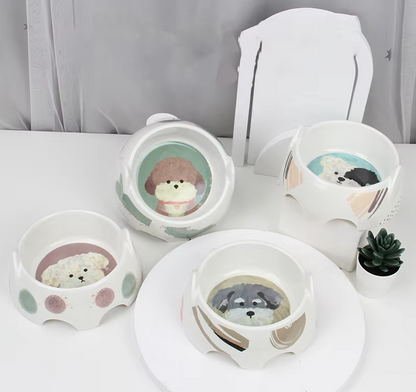 Ceramic Dog Bowl With Dog Picture - Food And Water Bowl For Dogs