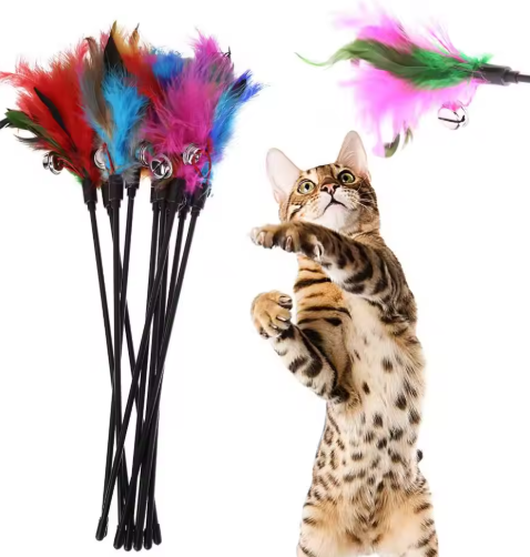 Cat Toy with Colorful Feathers (Set of 5)