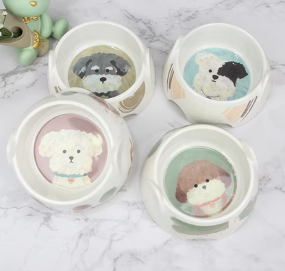 Ceramic Dog Bowl With Dog Picture - Food And Water Bowl For Dogs