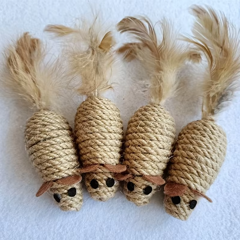 Sisal Fish Cat Toy - Natural Prey Game With Feathers For Active Cats