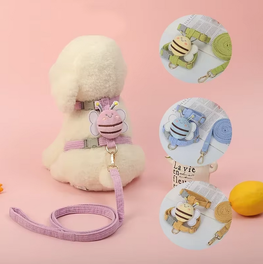 Cute Dog Harness With Bee Motif - Adjustable Lead