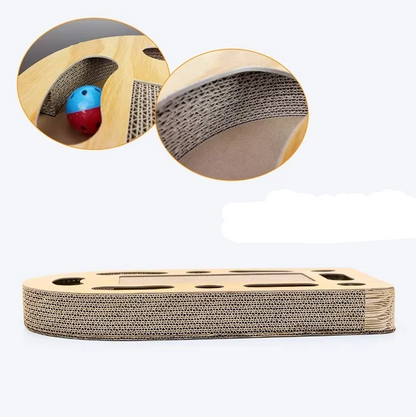 Cat Scratching Board With Toy - Scratching Mat Made Of Corrugated Cardboard And Wooden Frame