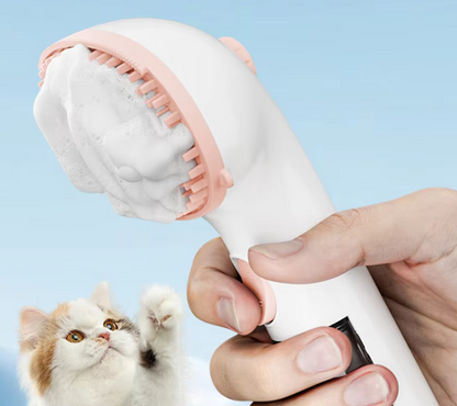 Dry Foam Brush for Pets with Integrated Cleaning Dispenser