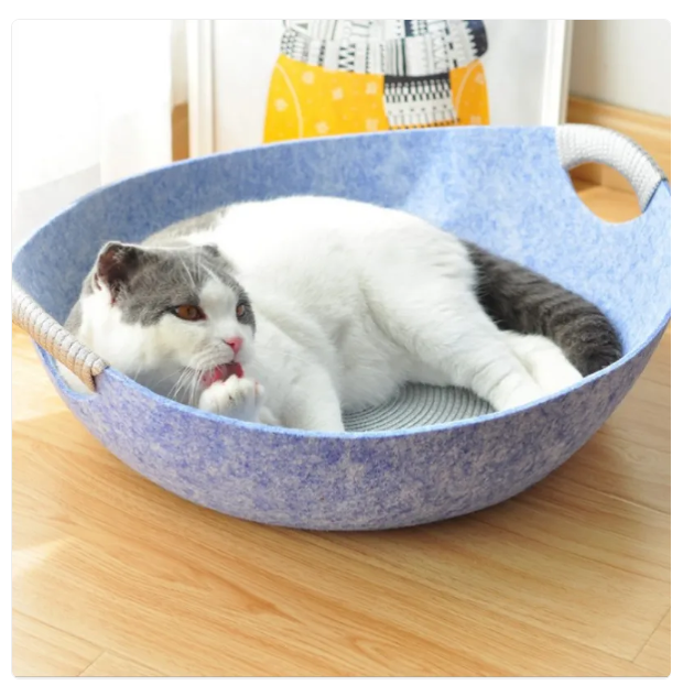 Felt Pet Bed For Cats - Soft Comfortable Basket With Handles