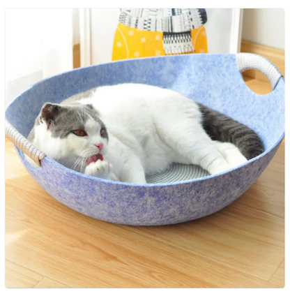 Felt Pet Bed For Cats - Soft Comfortable Basket With Handles