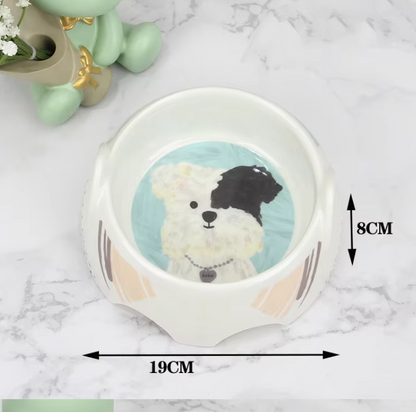 Ceramic Dog Bowl With Dog Picture - Food And Water Bowl For Dogs