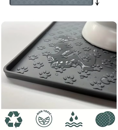 Feeding Mat With Stainless Steel Bowls For Pets