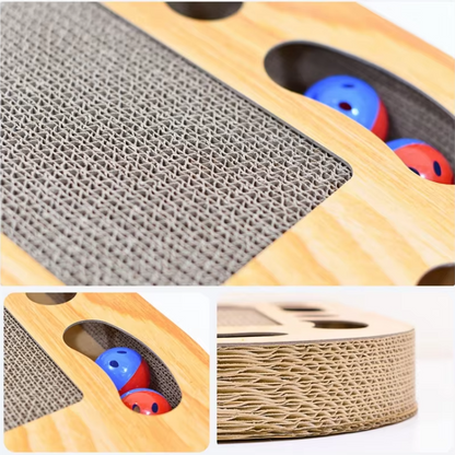 Cat Scratching Board With Toy - Scratching Mat Made Of Corrugated Cardboard And Wooden Frame