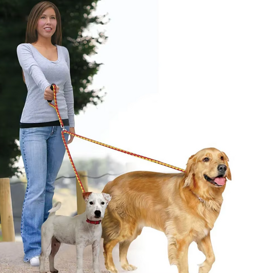 Twin Dog Leash In Check Pattern - Robust Leash For Two Dogs