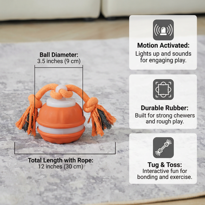 Durable Dog Play Ball with Motion Sensor and Tug Rope in Dog-Friendly Colours