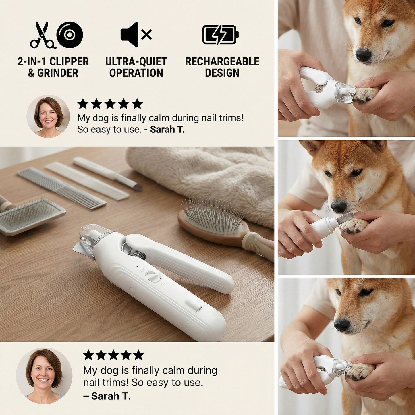 2-in-1 Professional Dog Nail Clipper & Grinder – Ultra-Quiet & Rechargeable