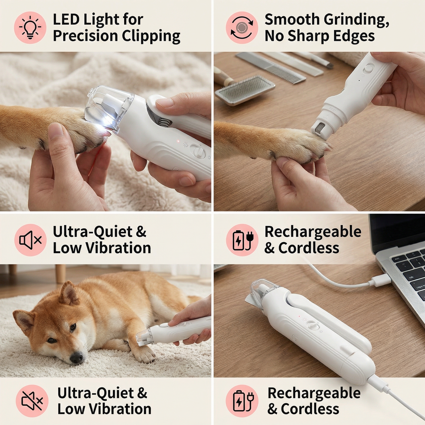 2-in-1 Professional Dog Nail Clipper & Grinder – Ultra-Quiet & Rechargeable