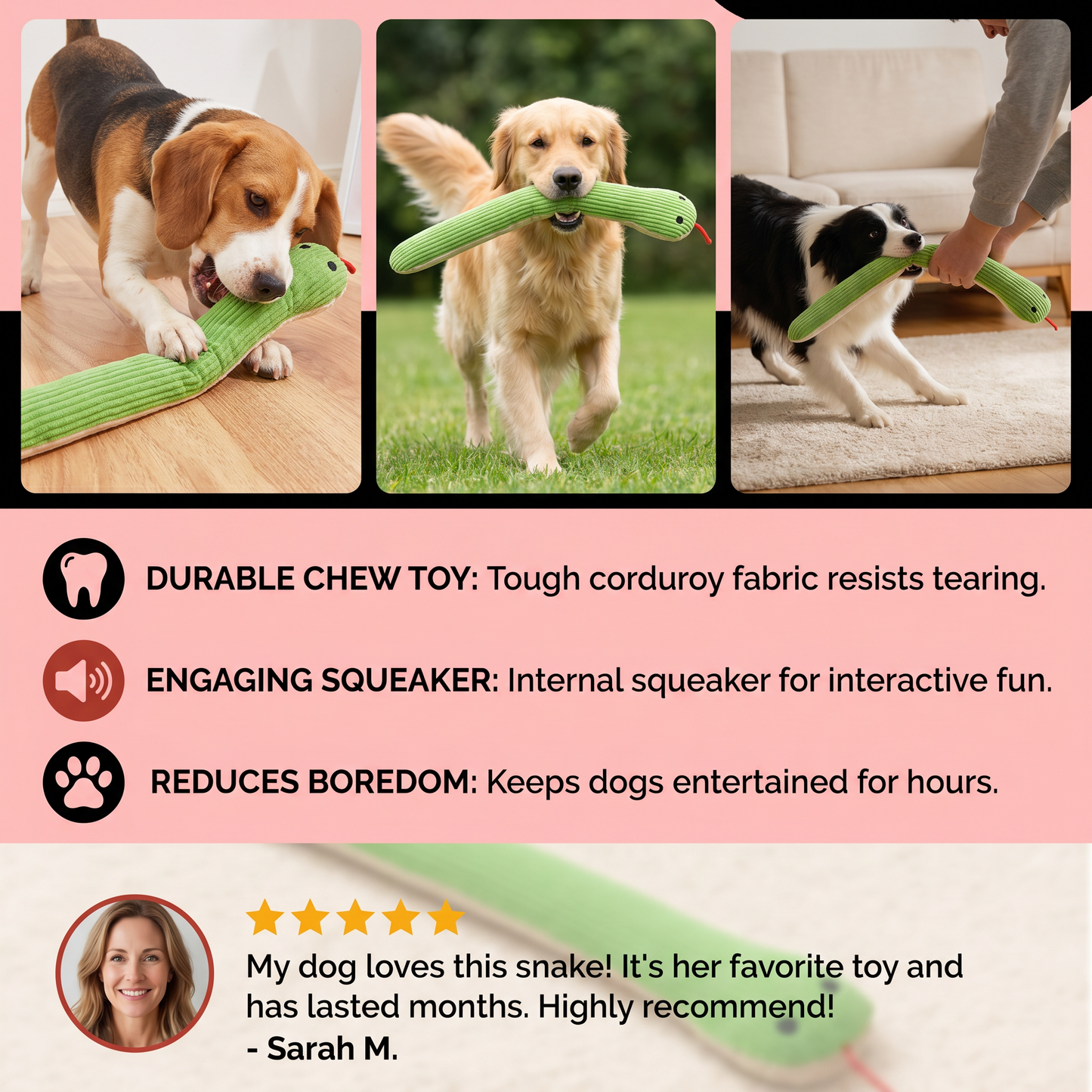 Durable Dog Snake Plush Toy