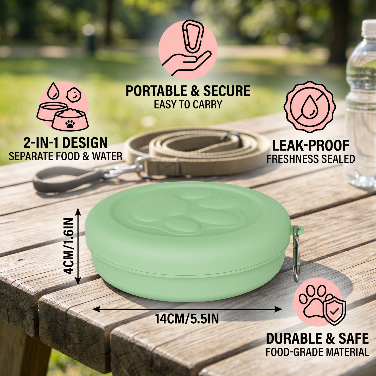 Multifunctional Pet Food Container – Portable 2-in-1 Food & Water Bowl for On-the-Go