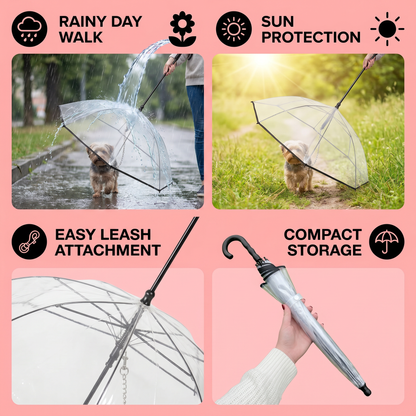 Transparent Dog Umbrella with Leash for Small Dogs