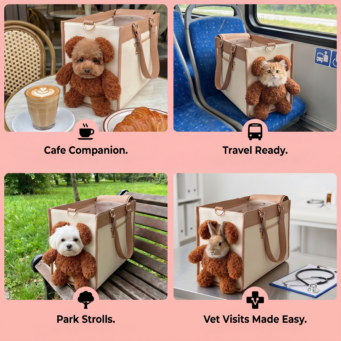 Pet Carrier Tote Bag with Teddy Bear Peek-a-Boo Window