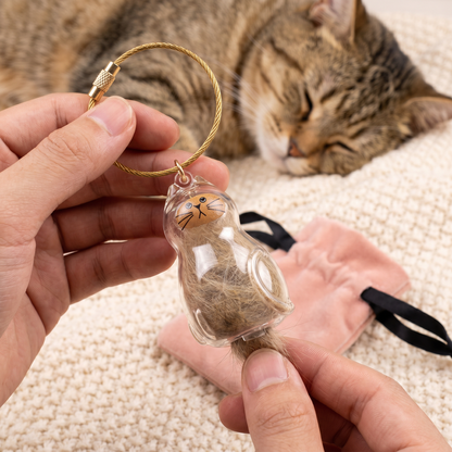 Cute Transparent Cat Hair Capsule Keychain & Keepsake
