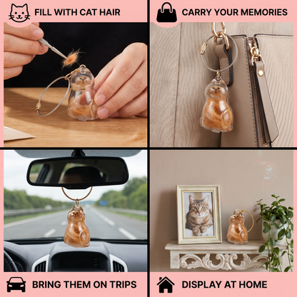 Cute Transparent Cat Hair Capsule Keychain & Keepsake