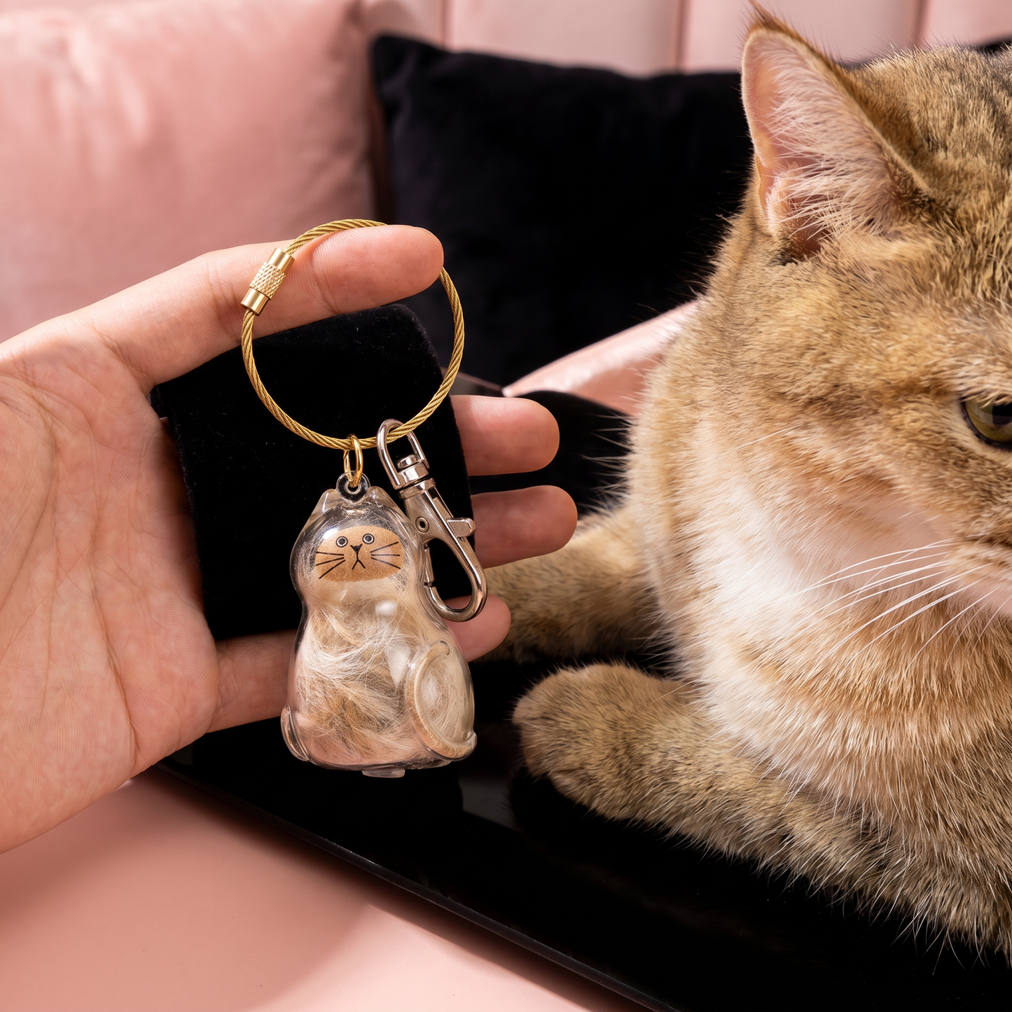 Cute Transparent Cat Hair Capsule Keychain & Keepsake