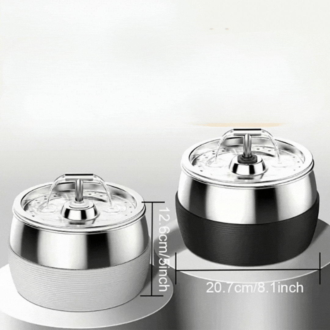 3 Litre Stainless Steel Drinking Fountain for Dogs and Cats - Quiet Water Dispenser with Double Spout