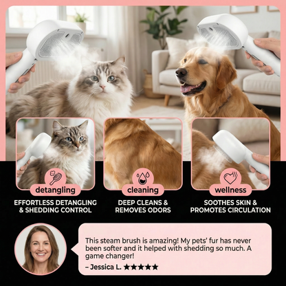 Premium pet brush with steam function