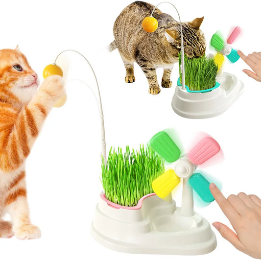 Interactive Cat Toy - Windmill With Ball And Grass Stand For Mental Stimulation