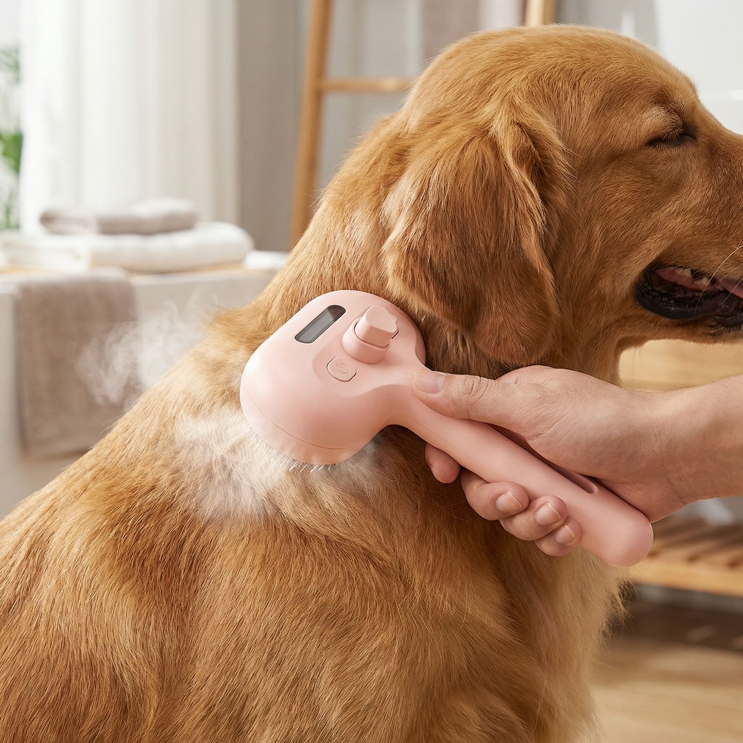 Premium pet brush with steam function