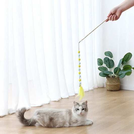 Interactive Cat Toy with Pompoms and Feathers - Play Rod for Cats