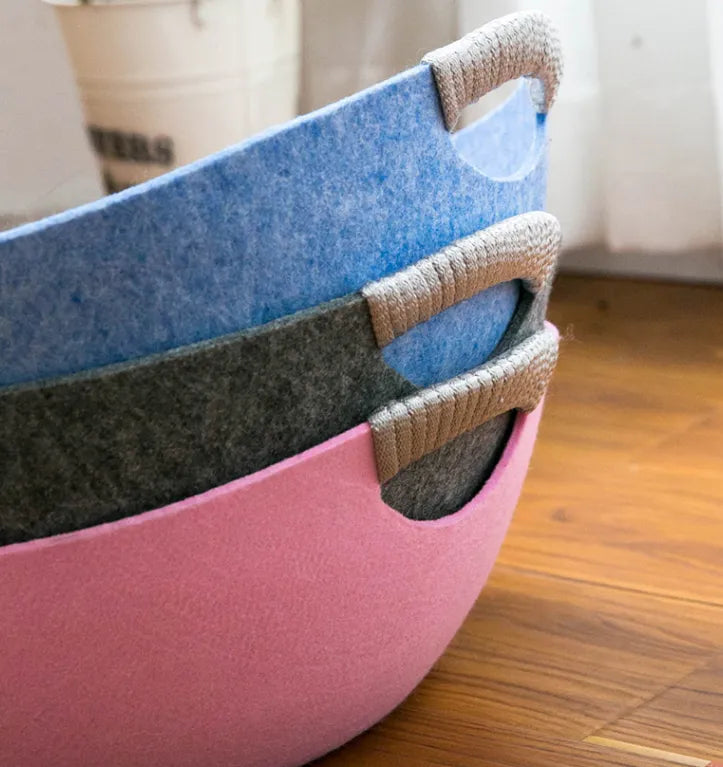 Felt Pet Bed For Cats - Soft Comfortable Basket With Handles