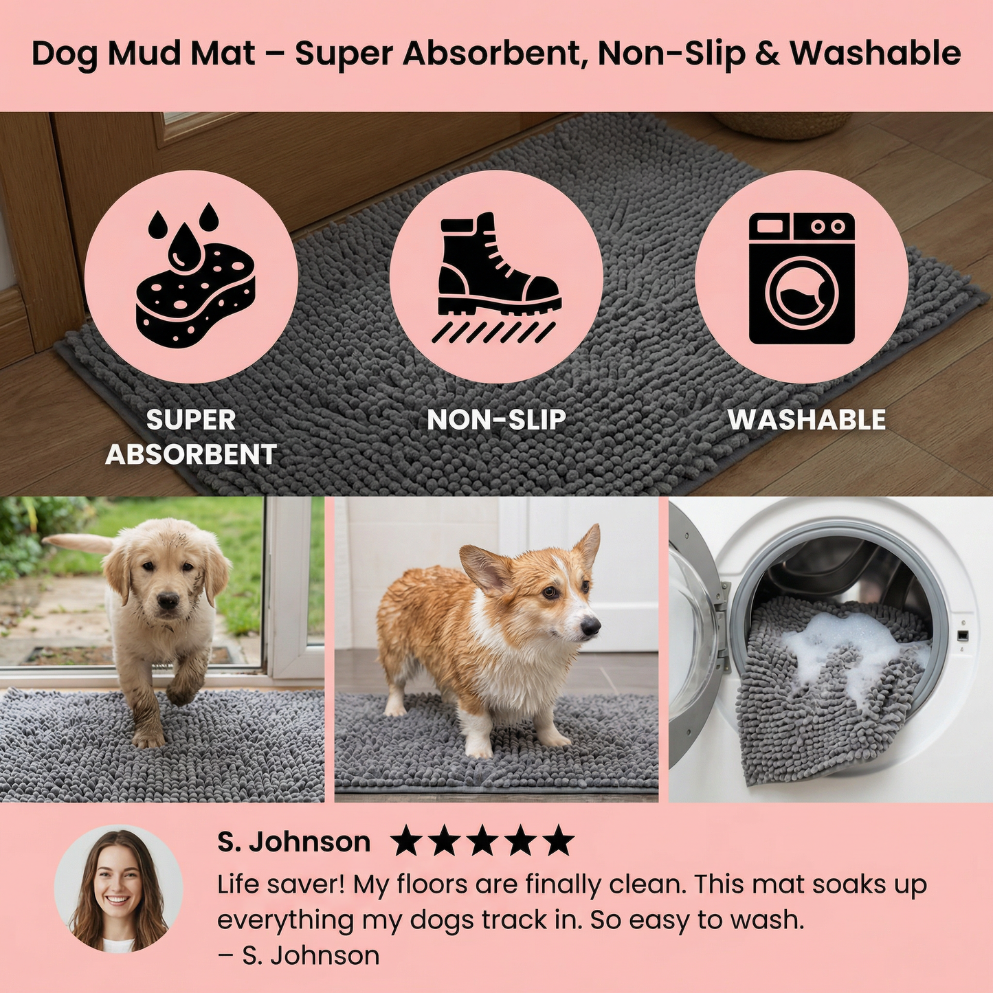 Dog Mud Mat – Super Absorbent, Non-Slip & Washable