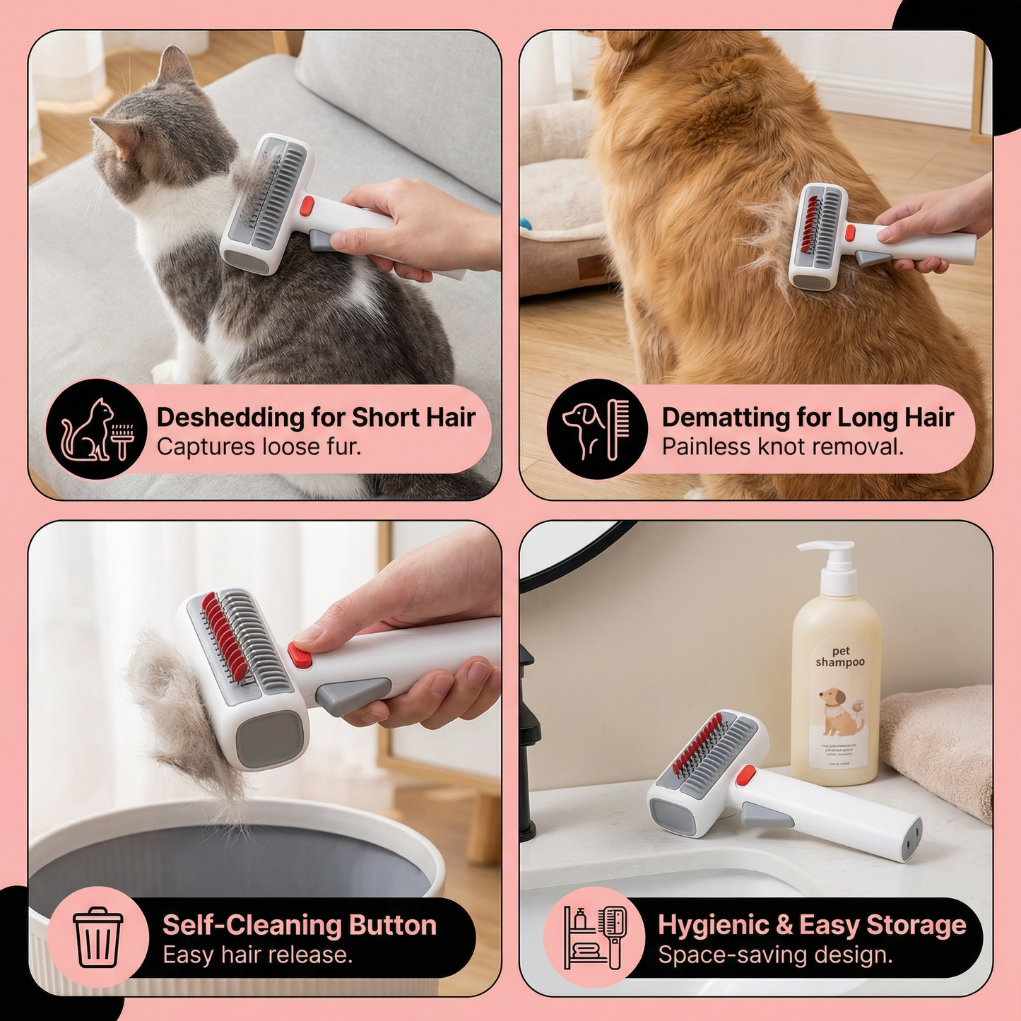 2-in-1 Pet Grooming & Trimming Brush – Dematting & Undercoat Comb for Long & Short Hair